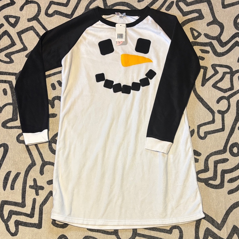 Snowman Face Long Sleeve Dress. Fleece material.